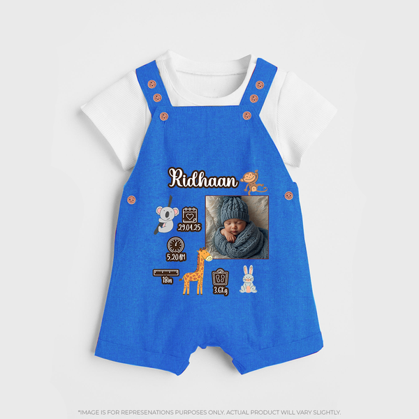 Personalized Baby Birthday Stat Dungaree Set | Birth Date, Time, and Weight Printed Dungaree Set - COBALT BLUE - 0 - 5 Months Old (Chest 18")