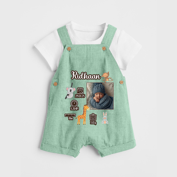 Personalized Baby Birthday Stat Dungaree Set | Birth Date, Time, and Weight Printed Dungaree Set - MINT GREEN - 0 - 5 Months Old (Chest 18")