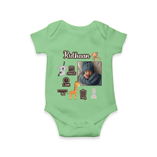 Personalized Baby Birthday Stat Romper | Birth Date, Time, and Weight Printed Romper - GREEN - New Born (Chest 14")