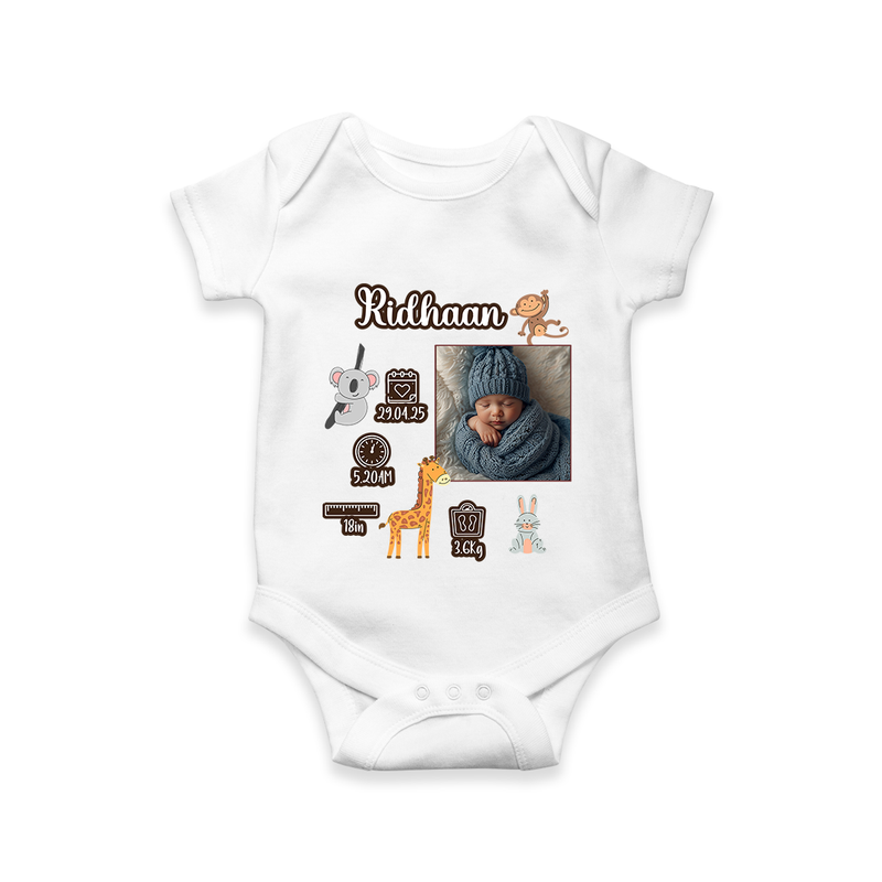 Personalized Baby Birthday Stat Romper | Birth Date, Time, and Weight Printed Romper - WHITE - New Born (Chest 14")