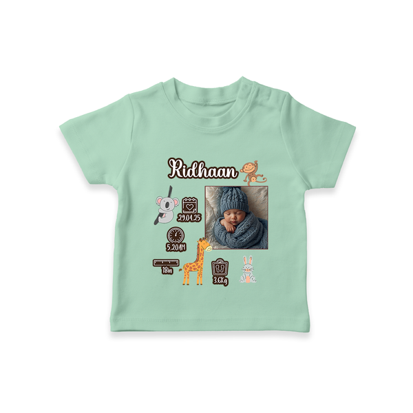 Personalized Baby Birthday Stat T-shirt | Birth Date, Time, and Weight Printed T-shirt - MINT GREEN - 0-5 Months Old (Chest 17")