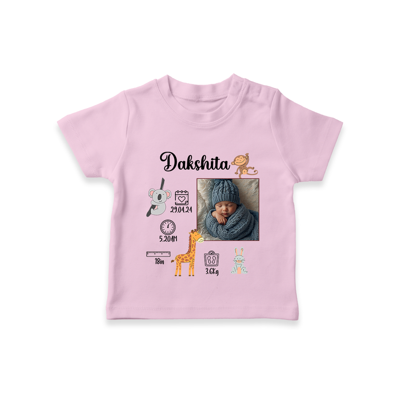 "Perfect Beginnings - Customized T-shirt With Baby Name, Weight & Birth Details" - PINK - 0-5 Months Old (Chest 17")