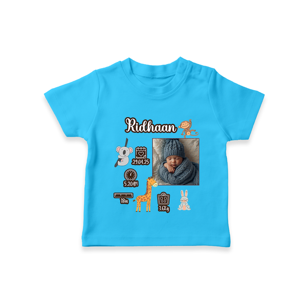 Personalized Baby Birthday Stat T-shirt | Birth Date, Time, and Weight Printed T-shirt - SKY BLUE - 0-5 Months Old (Chest 17")