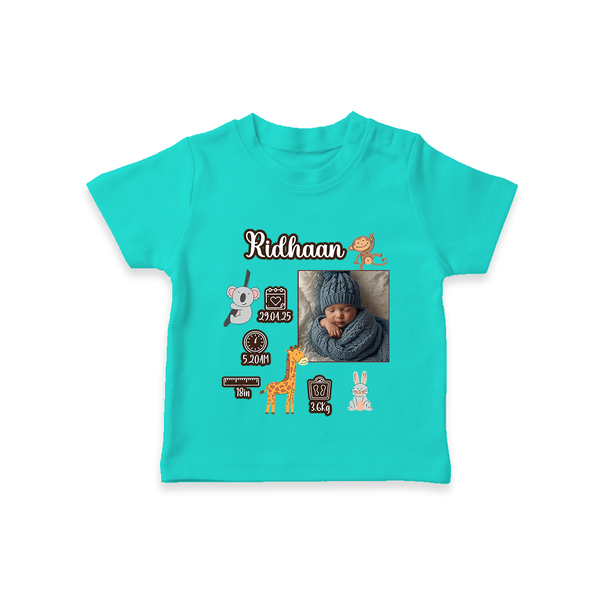 Personalized Baby Birthday Stat T-shirt | Birth Date, Time, and Weight Printed T-shirt - TEAL - 0-5 Months Old (Chest 17")