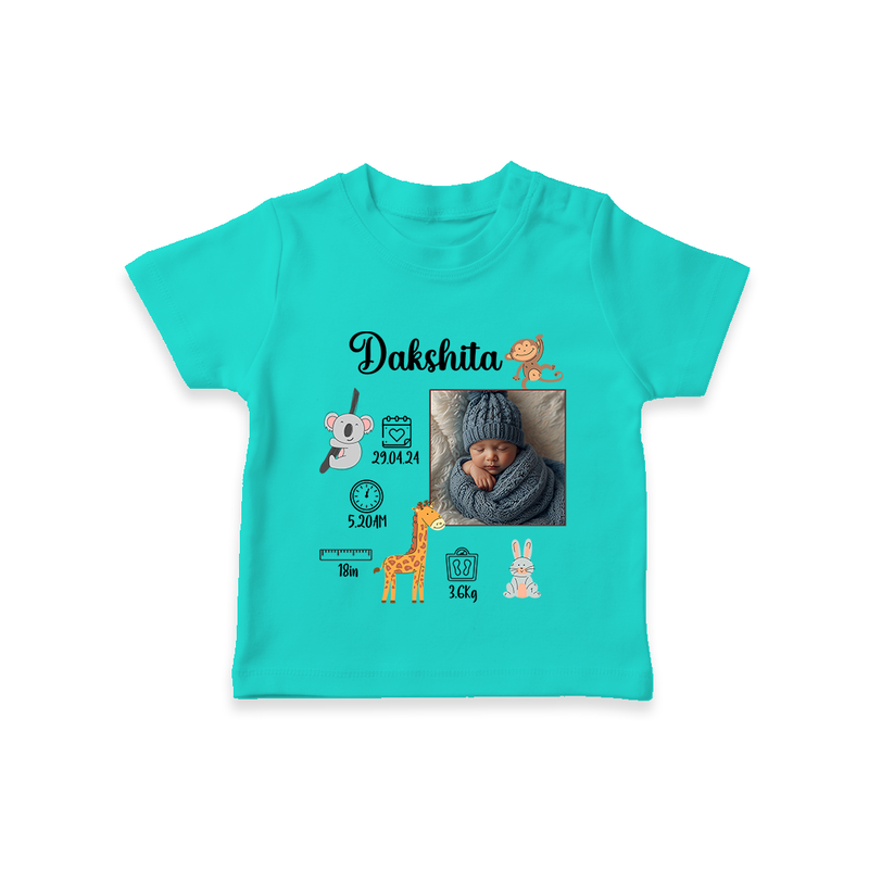 "Perfect Beginnings - Customized T-shirt With Baby Name, Weight & Birth Details" - TEAL - 0-5 Months Old (Chest 17")