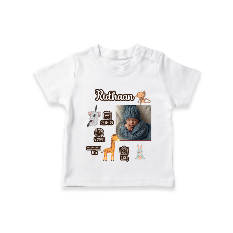 Personalized Baby Birthday Stat T-shirt | Birth Date, Time, and Weight Printed T-shirt - WHITE - 0-5 Months Old (Chest 17")