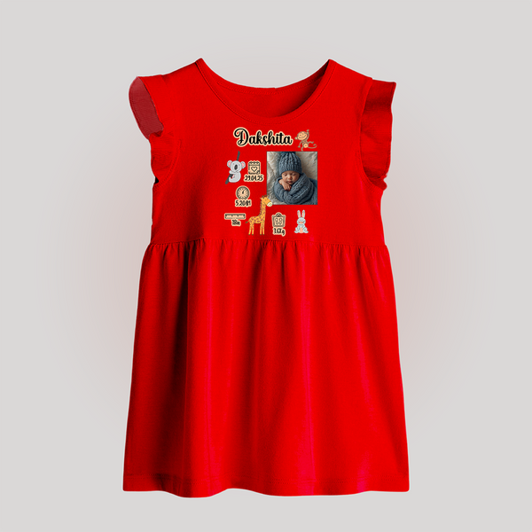 Personalized Baby Birthday Stat Baby Frock | Birth Date, Time, and Weight Printed Baby Frock - RED - 0 - 3 Months Old (Chest 17")