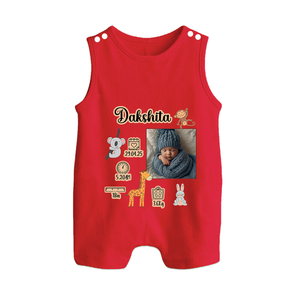Personalized Baby Birthday Stat Romper Suit/Sleeveless Romper | Birth Date, Time, and Weight Printed Romper Suit/Sleeveless Romper - RED - 0 - 5 Months Old (Chest 18")
