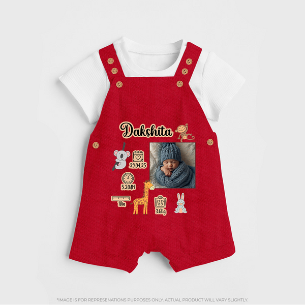 Personalized Baby Birthday Stat Dungaree Set | Birth Date, Time, and Weight Printed Dungaree Set - RED - 0 - 5 Months Old (Chest 18")