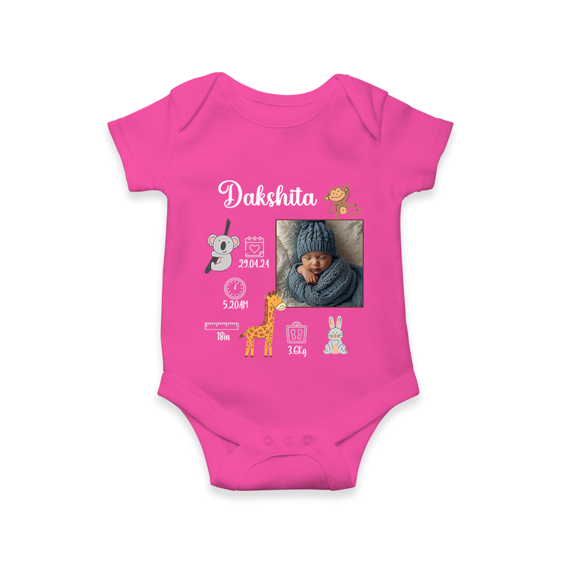 "Perfect Beginnings - Customized Romper With Baby Name, Weight & Birth Details" - HOT PINK - 0 - 3 Months Old (Chest 16")