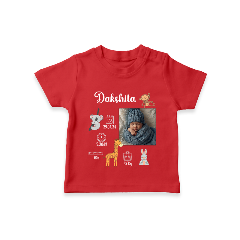 "Perfect Beginnings - Customized T-shirt With Baby Name, Weight & Birth Details" - RED - 0-5 Months Old (Chest 17")