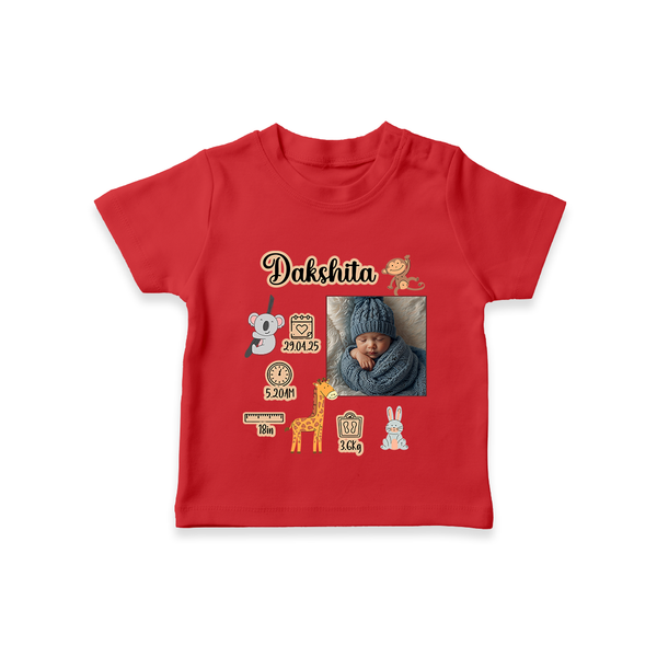 Personalized Baby Birthday Stat T-shirt | Birth Date, Time, and Weight Printed T-shirt - RED - 0-5 Months Old (Chest 17")
