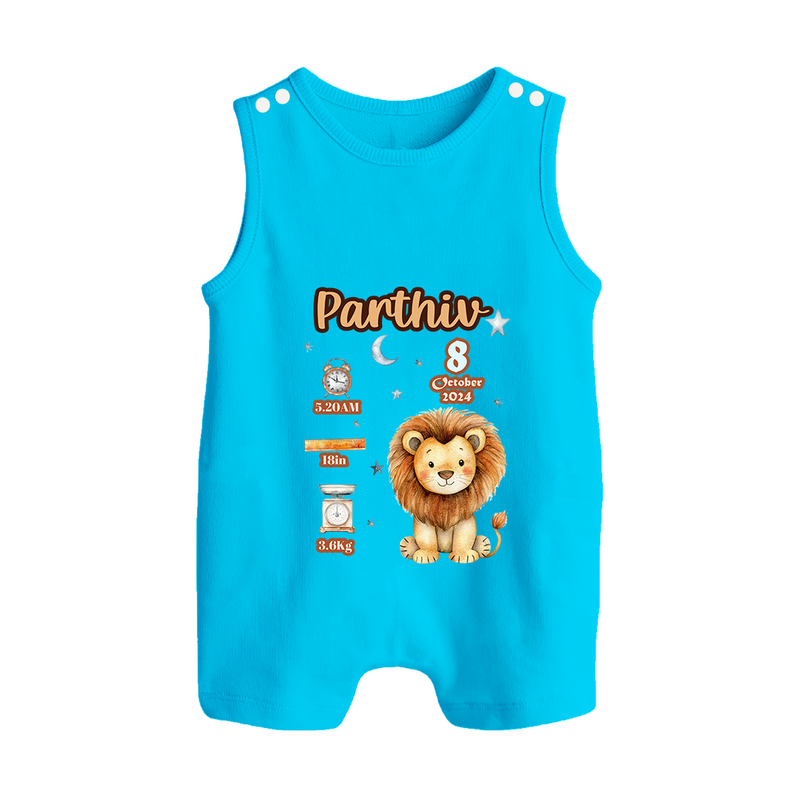Birthday Stats Romper Suit/Sleeveless Romper | Custom Baby Romper Suit/Sleeveless Romper with Name, Time,Birth Date, and Weight - SKY BLUE - 0 - 5 Months Old (Chest 18")