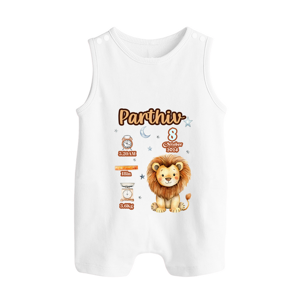 Birthday Stats Romper Suit/Sleeveless Romper | Custom Baby Romper Suit/Sleeveless Romper with Name, Time,Birth Date, and Weight - WHITE - 0 - 5 Months Old (Chest 18")