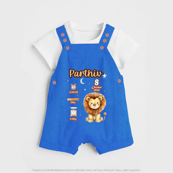 Birthday Stats Dungaree Set | Custom Baby Dungaree Set with Name, Time,Birth Date, and Weight - COBALT BLUE - 0 - 5 Months Old (Chest 18")