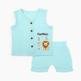 "A Special Arrival - Customized Jabla Set With Baby Name, Weight, And Birth Details" - BABY BLUE - 0 - 3 Months Old (Chest 9.8")