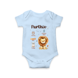 "A Special Arrival - Customized Romper With Baby Name, Weight, And Birth Details" - BABY BLUE - 0 - 3 Months Old (Chest 16")