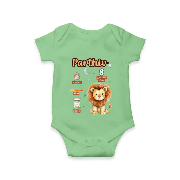 Birthday Stats Romper | Custom Baby Romper with Name, Time,Birth Date, and Weight - GREEN - New Born (Chest 14")