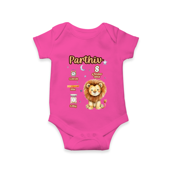 Birthday Stats Romper | Custom Baby Romper with Name, Time,Birth Date, and Weight - HOT PINK - New Born (Chest 14")