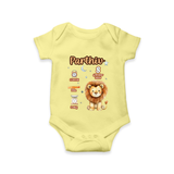 Birthday Stats Romper | Custom Baby Romper with Name, Time,Birth Date, and Weight - PASTEL YELLOW - New Born (Chest 14")