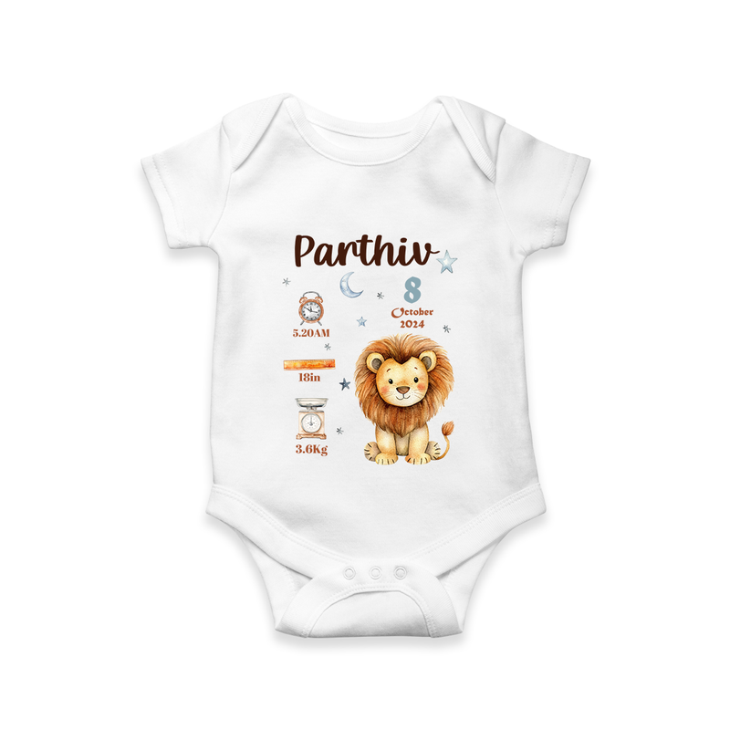 "A Special Arrival - Customized Romper With Baby Name, Weight, And Birth Details" - WHITE - 0 - 3 Months Old (Chest 16")