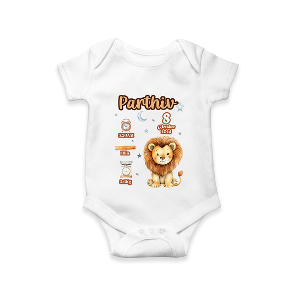 Birthday Stats Romper | Custom Baby Romper with Name, Time,Birth Date, and Weight - WHITE - New Born (Chest 14")