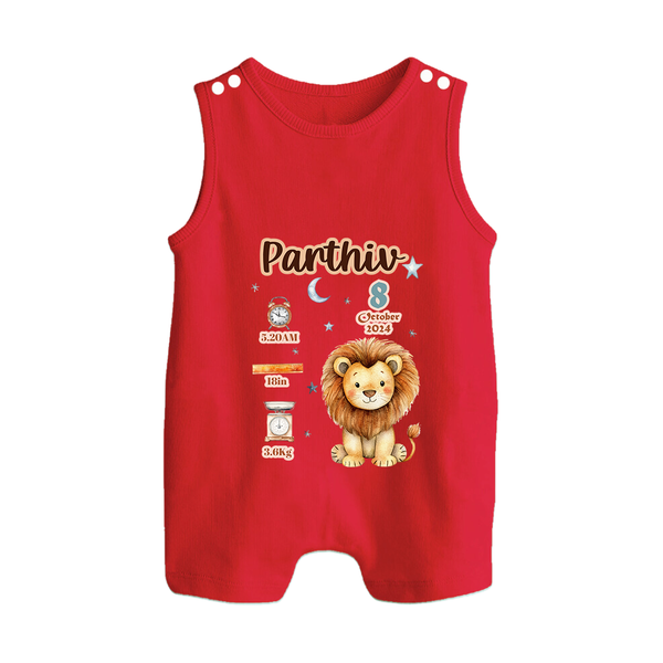Birthday Stats Romper Suit/Sleeveless Romper | Custom Baby Romper Suit/Sleeveless Romper with Name, Time,Birth Date, and Weight - RED - 0 - 5 Months Old (Chest 18")
