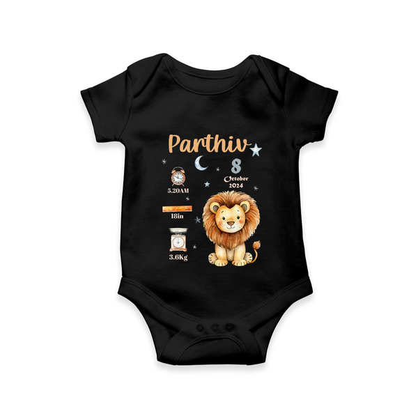 "A Special Arrival - Customized Romper With Baby Name, Weight, And Birth Details" - BLACK - 0 - 3 Months Old (Chest 16")