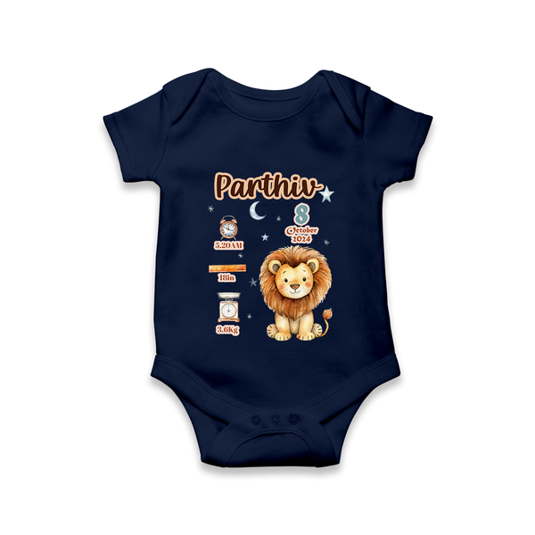 Birthday Stats Romper | Custom Baby Romper with Name, Time,Birth Date, and Weight - NAVY BLUE - New Born (Chest 14")