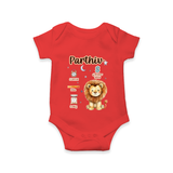 Birthday Stats Romper | Custom Baby Romper with Name, Time,Birth Date, and Weight - RED - New Born (Chest 14")