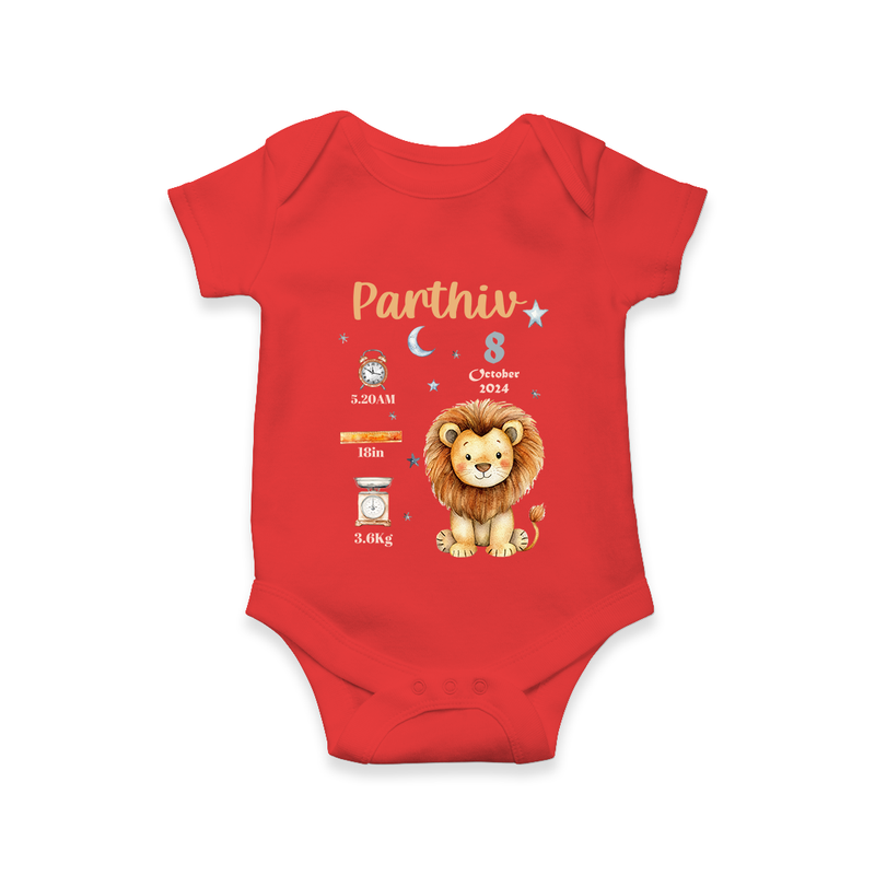 "A Special Arrival - Customized Romper With Baby Name, Weight, And Birth Details" - RED - 0 - 3 Months Old (Chest 16")