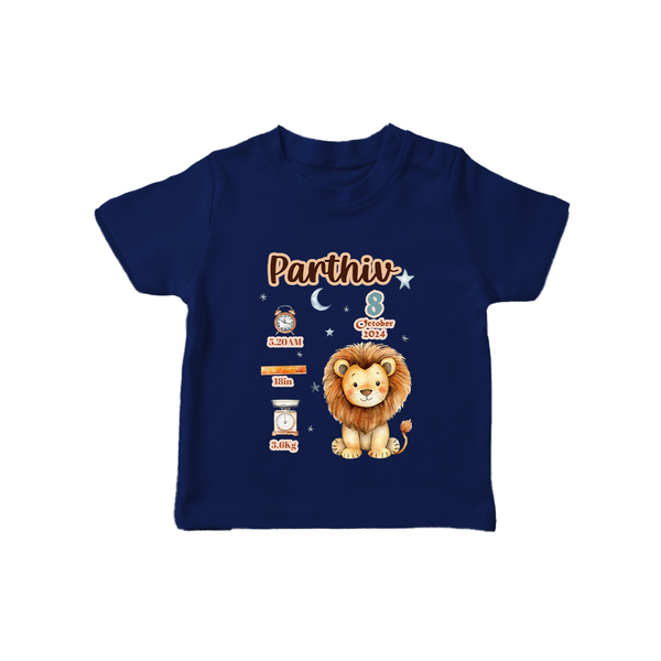 Birthday Stats T-shirt | Custom Baby T-shirt with Name, Time,Birth Date, and Weight - NAVY BLUE - 0-5 Months Old (Chest 17")