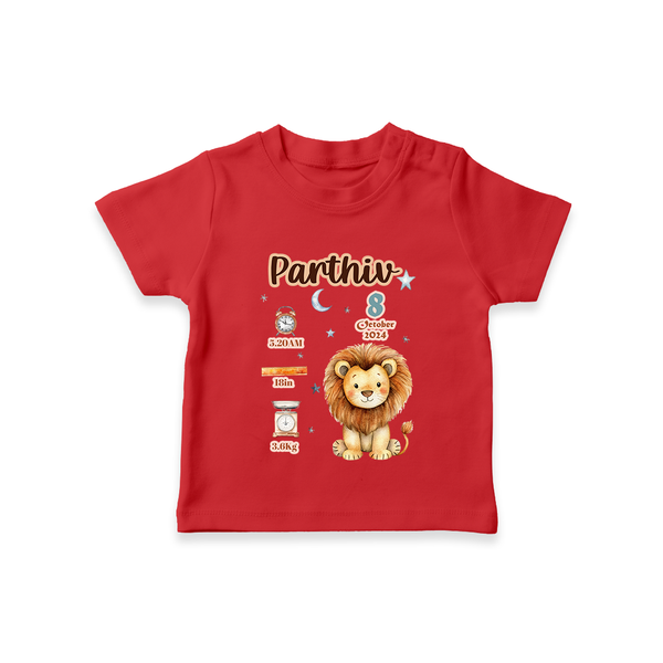 Birthday Stats T-shirt | Custom Baby T-shirt with Name, Time,Birth Date, and Weight - RED - 0-5 Months Old (Chest 17")