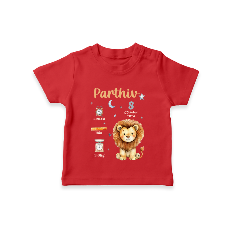 "A Special Arrival - Customized T-shirt With Baby Name, Weight, And Birth Details" - RED - 0-5 Months Old (Chest 17")