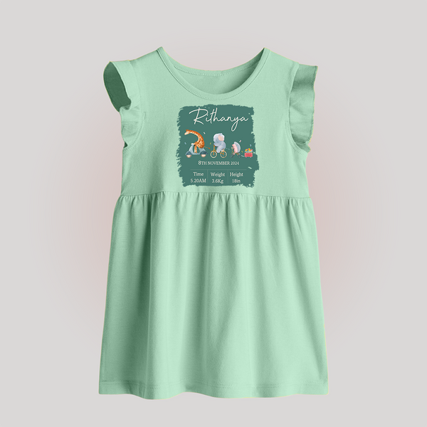 First Birthday Stat Baby Frock | Custom Baby Frock for Your Baby's Milestone - MINT GREEN - 0 - 3 Months Old (Chest 17")