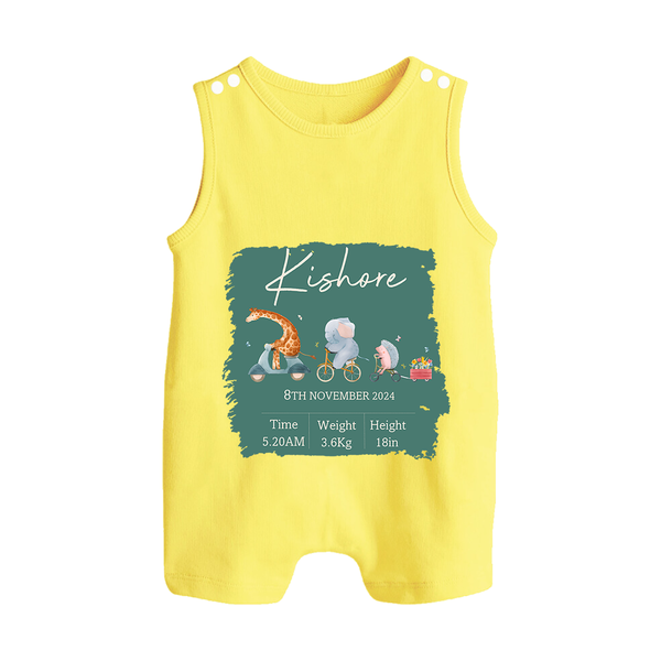First Birthday Stat Romper Suit/Sleeveless Romper | Custom Romper Suit/Sleeveless Romper for Your Baby's Milestone - PASTEL YELLOW - 0 - 5 Months Old (Chest 18")