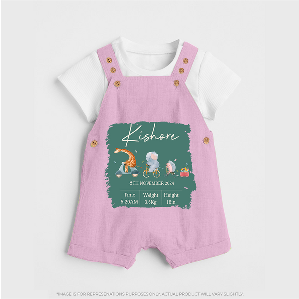 First Birthday Stat Dungaree Set | Custom Dungaree Set for Your Baby's Milestone - BABY PINK - 0 - 5 Months Old (Chest 18")