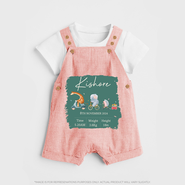 First Birthday Stat Dungaree Set | Custom Dungaree Set for Your Baby's Milestone - PEACH - 0 - 5 Months Old (Chest 18")