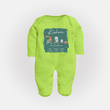 First Birthday Stat Sleep Suit/Full sleeve body suit | Custom Sleep Suit/Full sleeve body suit for Your Baby's Milestone - LIME GREEN - New Born (Chest 7.5")