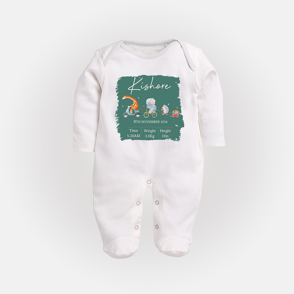 First Birthday Stat Sleep Suit/Full sleeve body suit | Custom Sleep Suit/Full sleeve body suit for Your Baby's Milestone - WHITE - New Born (Chest 7.5")