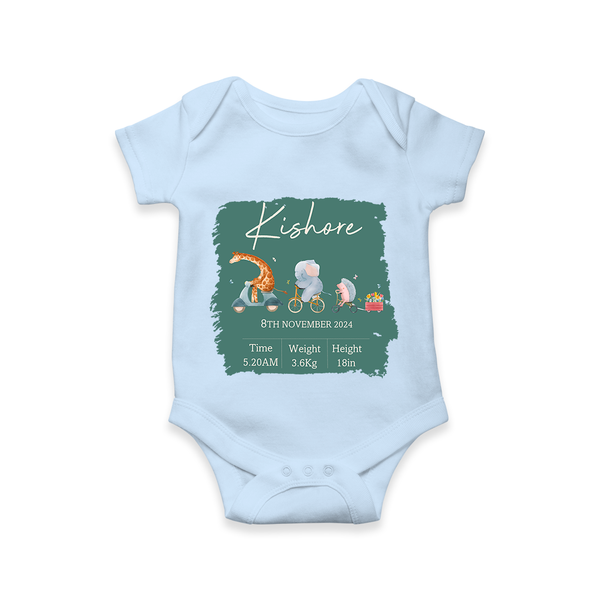 First Birthday Stat Romper | Custom Romper for Your Baby's Milestone - BABY BLUE - New Born (Chest 14")