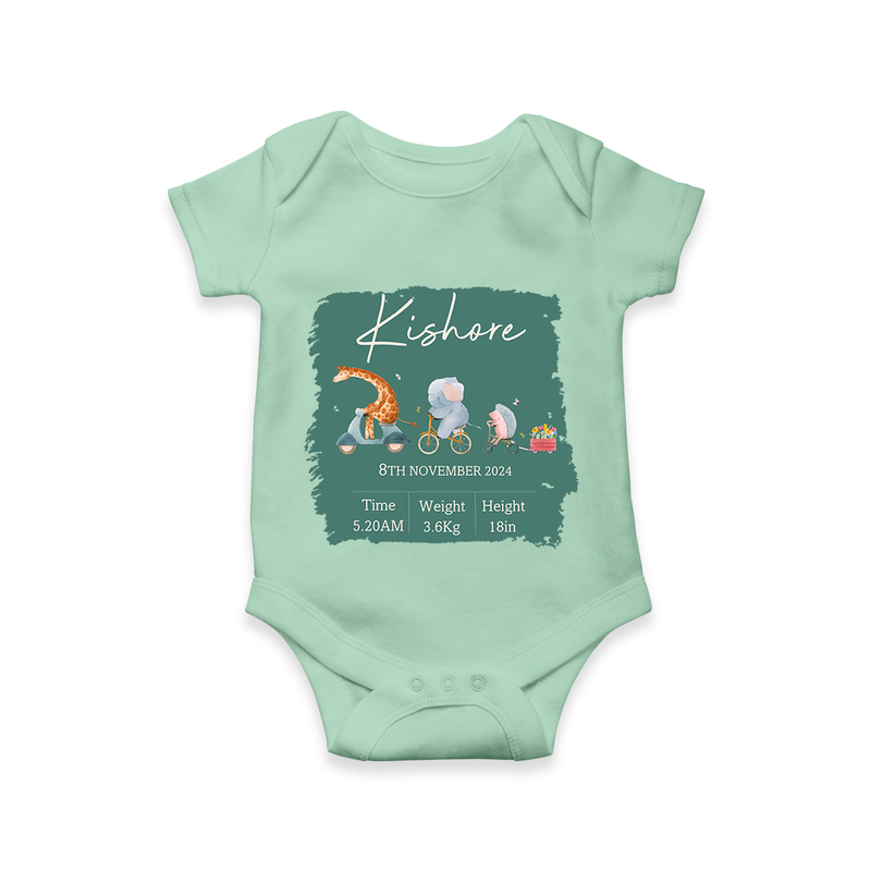 First Birthday Stat Romper | Custom Romper for Your Baby's Milestone - MINT GREEN - New Born (Chest 14")