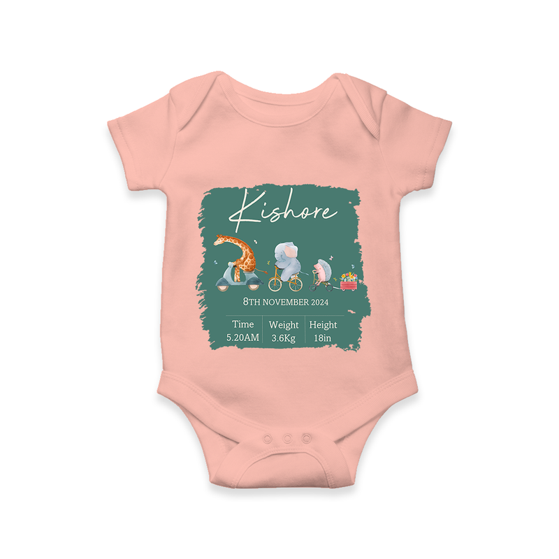 First Birthday Stat Romper | Custom Romper for Your Baby's Milestone - PEACH - New Born (Chest 14")