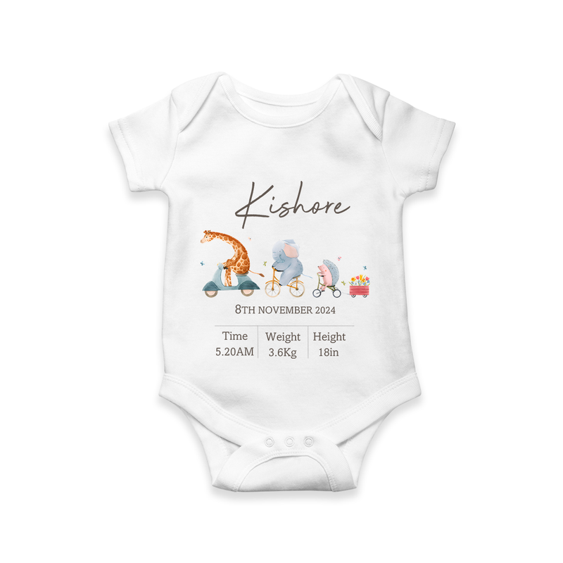 "Cherished Beginnings - Customized Romper With Baby Name, Weight, And Birth Details" - WHITE - 0 - 3 Months Old (Chest 16")