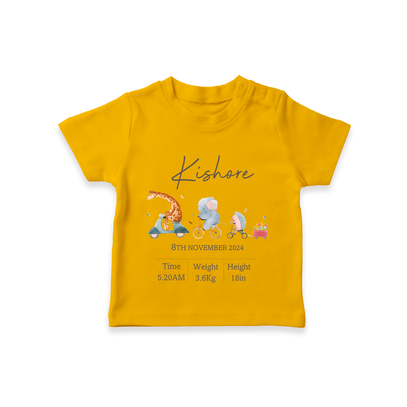 "Cherished Beginnings - Customized T-shirt With Baby Name, Weight, And Birth Details" - CHROME YELLOW - 0-5 Months Old (Chest 17")