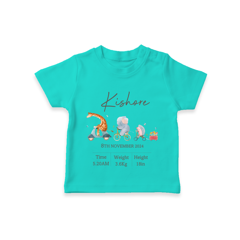 "Cherished Beginnings - Customized T-shirt With Baby Name, Weight, And Birth Details" - TEAL - 0-5 Months Old (Chest 17")