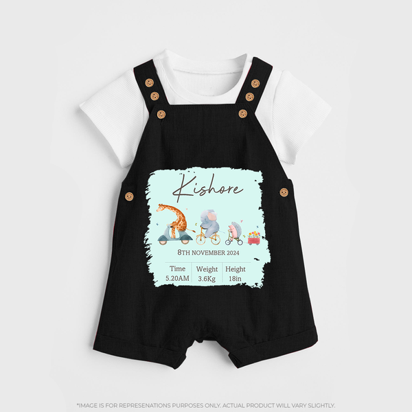 First Birthday Stat Dungaree Set | Custom Dungaree Set for Your Baby's Milestone - BLACK - 0 - 5 Months Old (Chest 18")