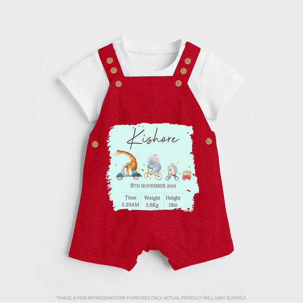 First Birthday Stat Dungaree Set | Custom Dungaree Set for Your Baby's Milestone - RED - 0 - 5 Months Old (Chest 18")