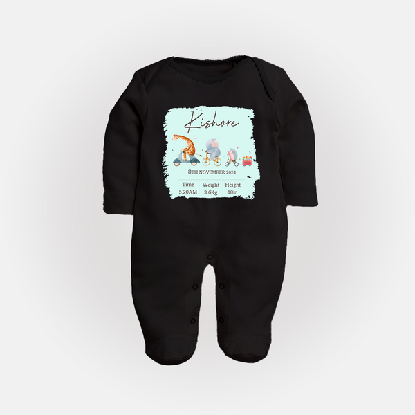 First Birthday Stat Sleep Suit/Full sleeve body suit | Custom Sleep Suit/Full sleeve body suit for Your Baby's Milestone - BLACK - New Born (Chest 7.5")