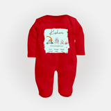 First Birthday Stat Sleep Suit/Full sleeve body suit | Custom Sleep Suit/Full sleeve body suit for Your Baby's Milestone - RED - New Born (Chest 7.5")